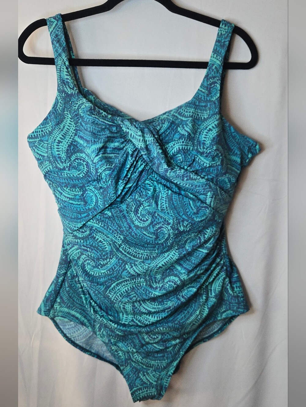 Lands' End Blue Teal Paisley Swirl One-Piece Women's 18D